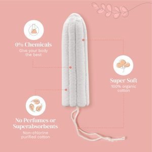 a Nalu organic cotton tampon with text and symbols